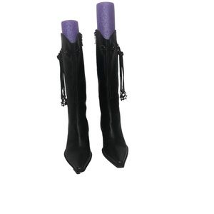 taccetti, Black Leather western style boots with charms, size 36 eur, NWOB